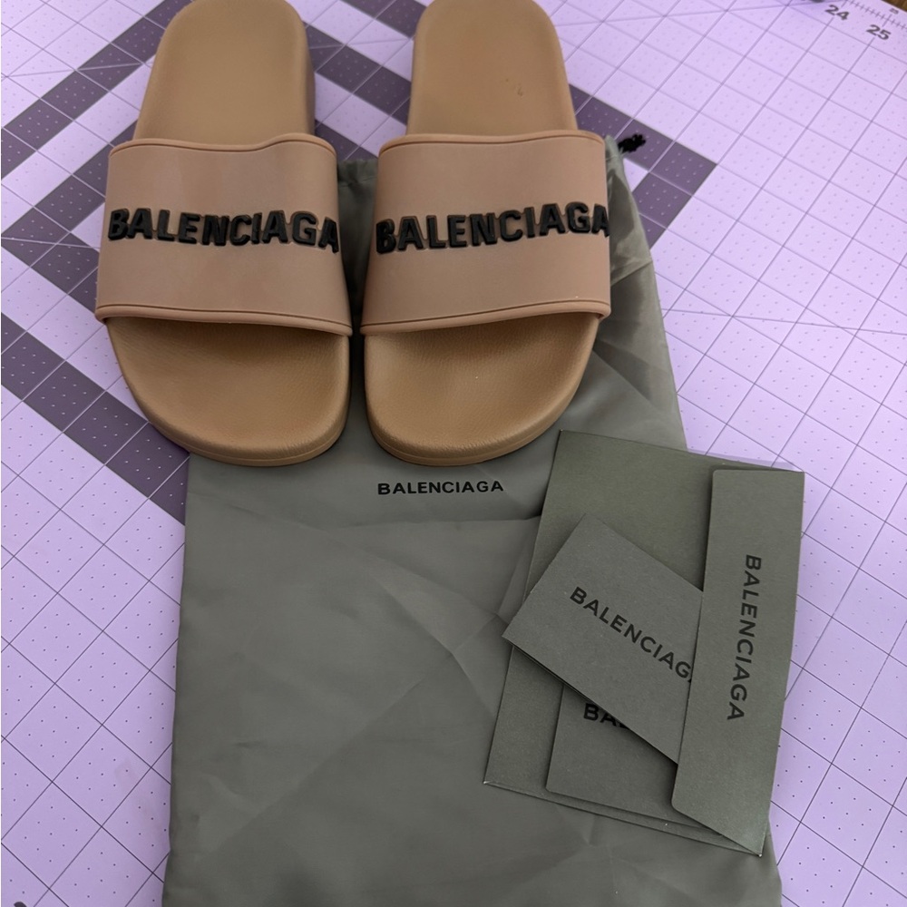 Balenciaga Tan Slide Sandals Minimalist Design